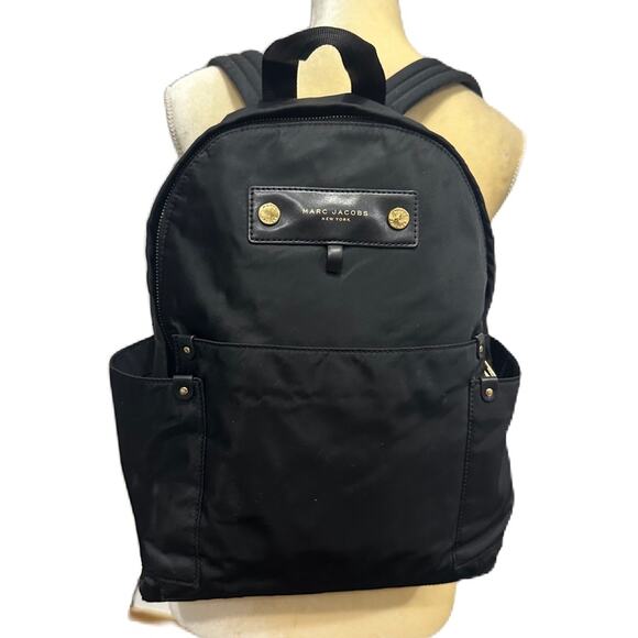 EUC‎ Marc Jacobs Nylon Varsity Black/Gold Tone Backpack - Picture 1 of 7